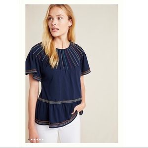 Anthropologie Chamonix Embroidered Swing Top